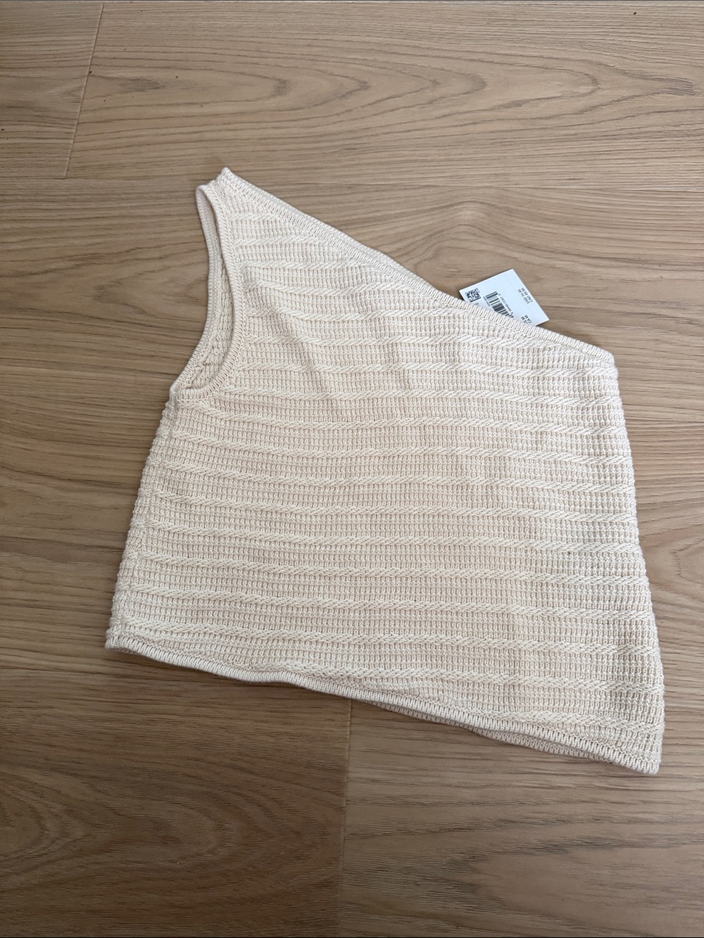 American Eagle Outfitters One-Shoulder Knit Crop Top - Cream